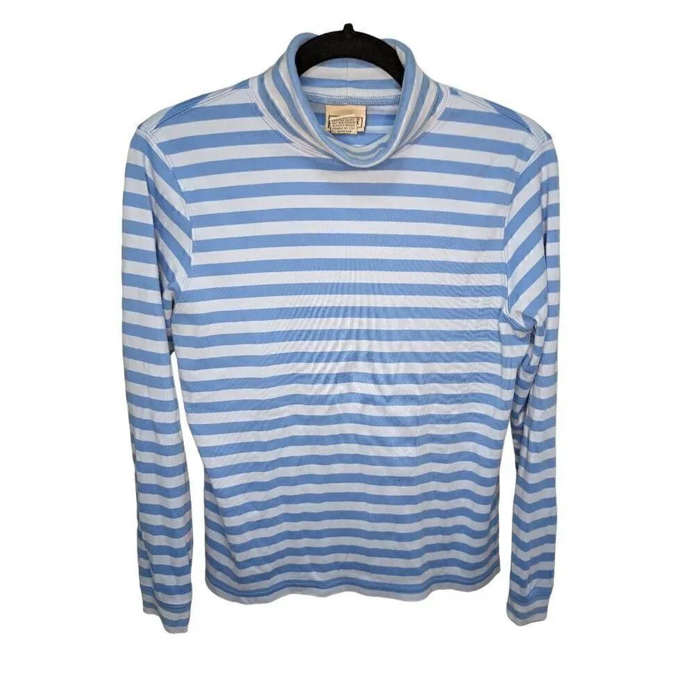 L.L Bean Blue and White Striped Long Sleeves Turtleneck Women's Size Small